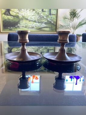 VTG Set of 2 Brass Chamber Candlestick Holders Marked CM 2.5”
